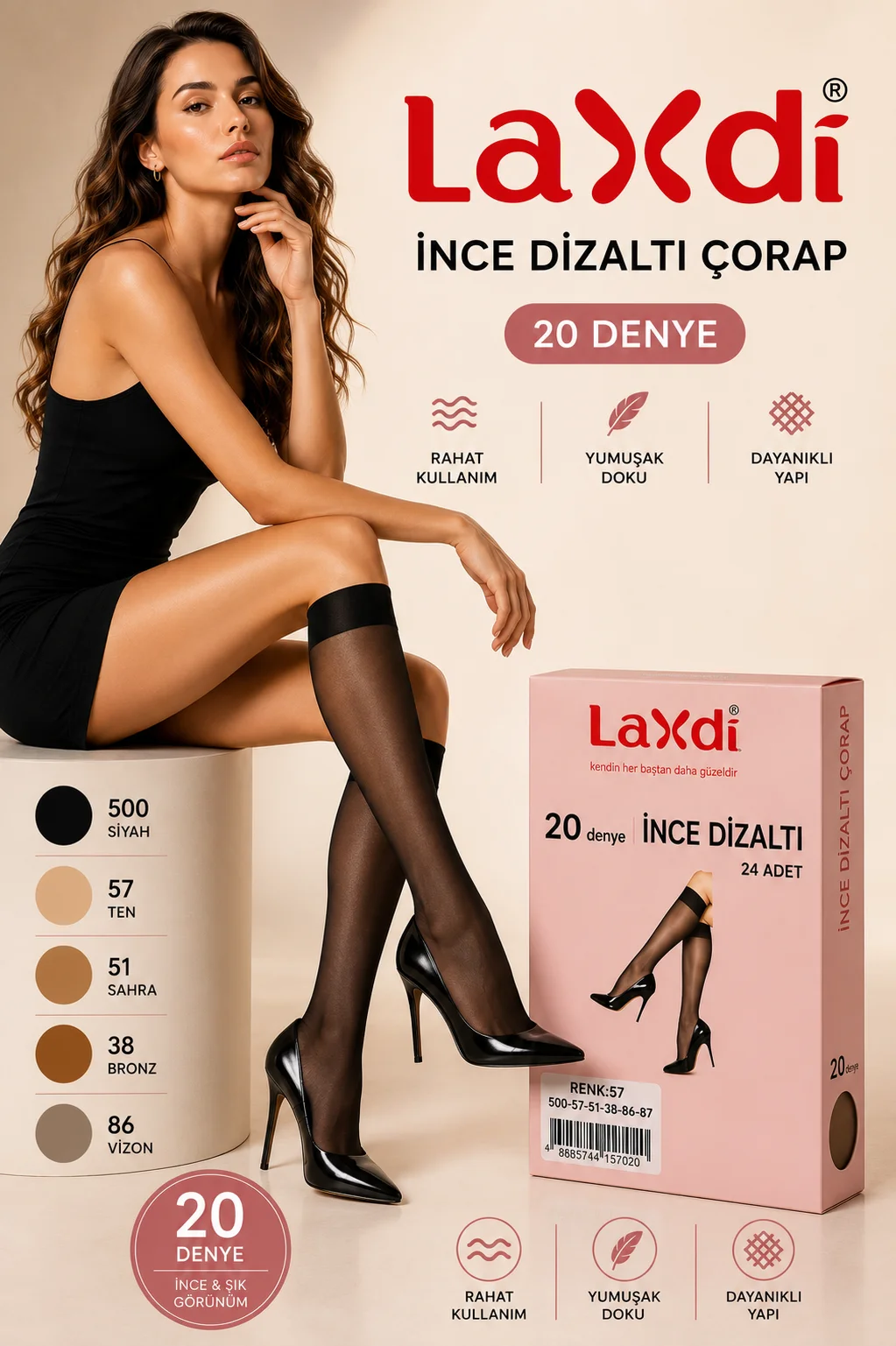 20 Denye İnce Dizaltı Çorap